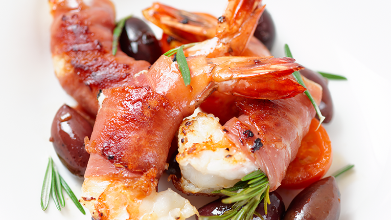 Jerk-BBQ Bacon-Wrapped Shrimp